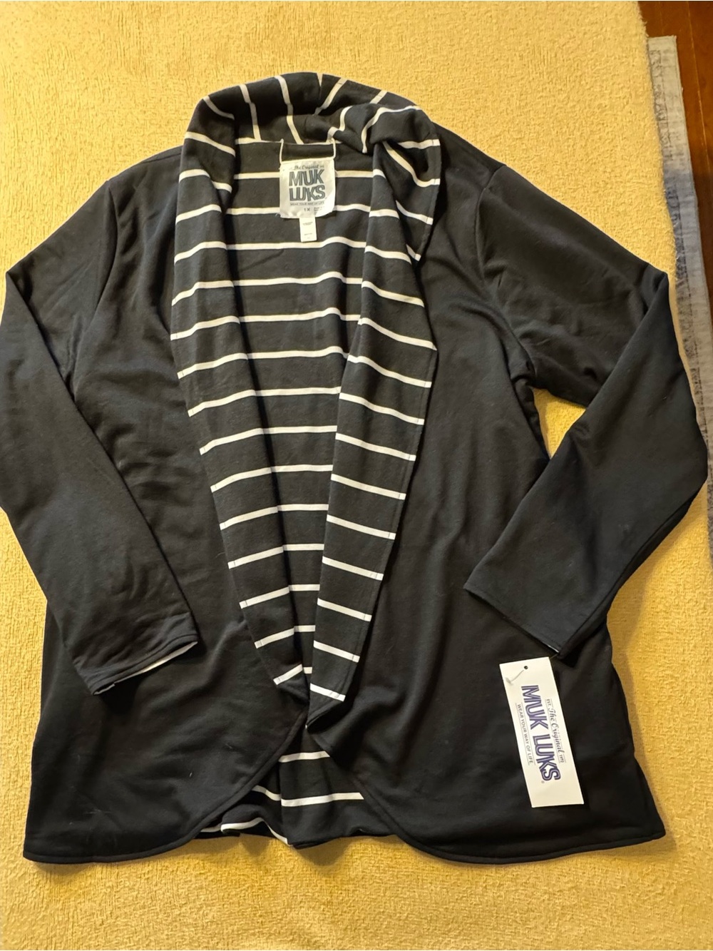 Muk Luks Black and White Striped Cardigan